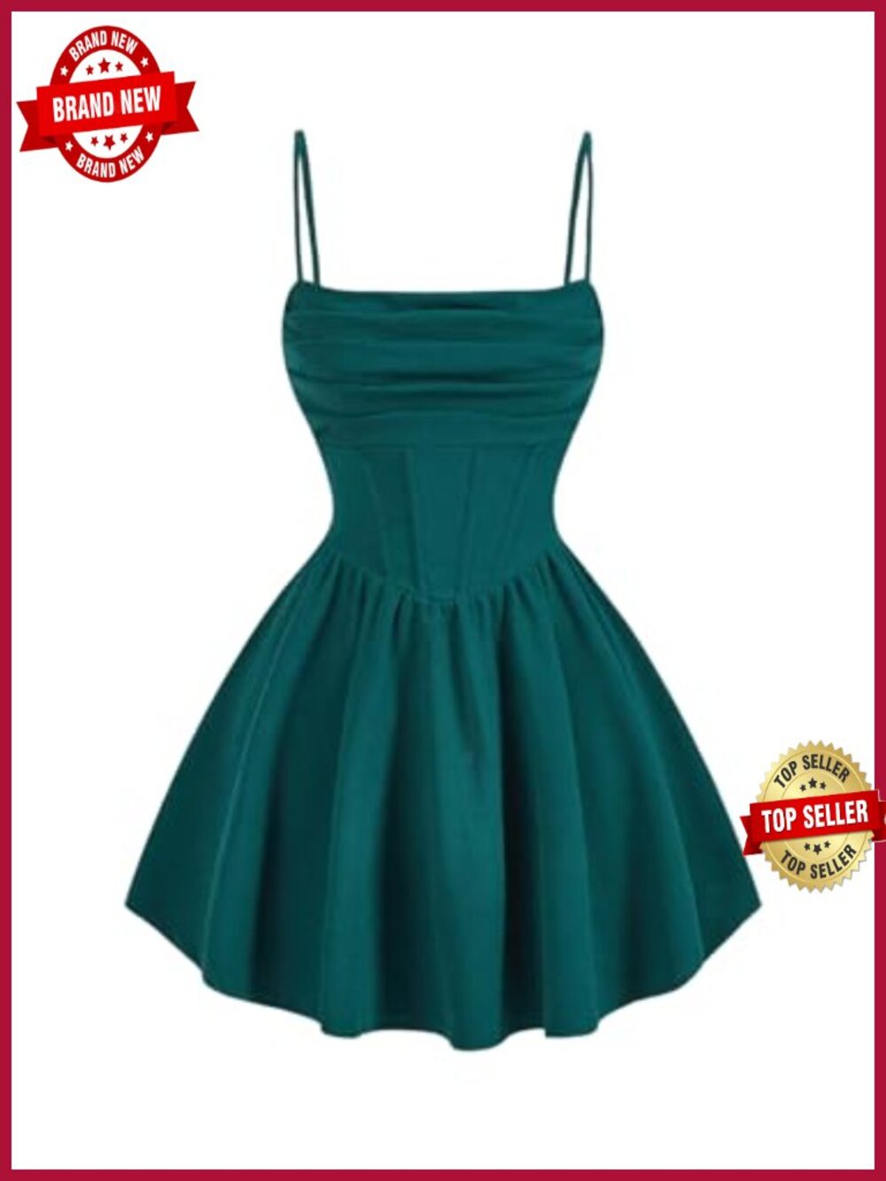 Women's Ruched Corset Mini Cami Dress Spaghetti Strap Fit and Flare
